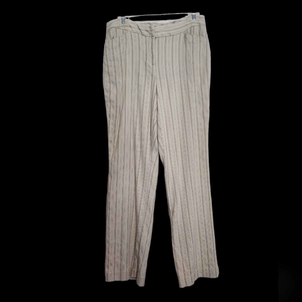 AXCESS cream stripe rayon blend stretch zip front 2 pocket slacks SZ 10